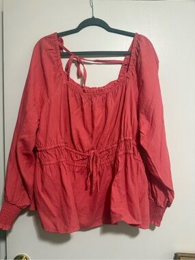 Women’s Tie-Back Peasant Coral Blouse
